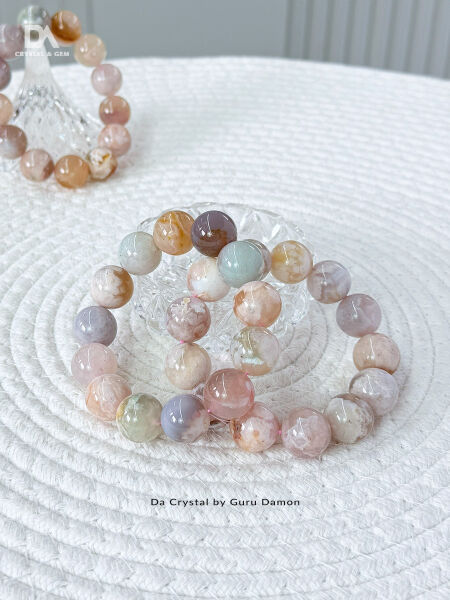 Sakura Agate Crystal Bracelet Round Bead