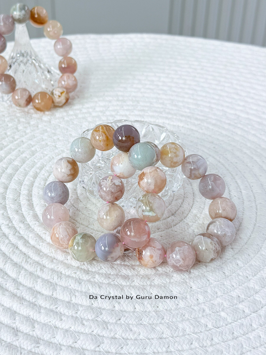 Sakura Agate Crystal Bracelet Round Bead