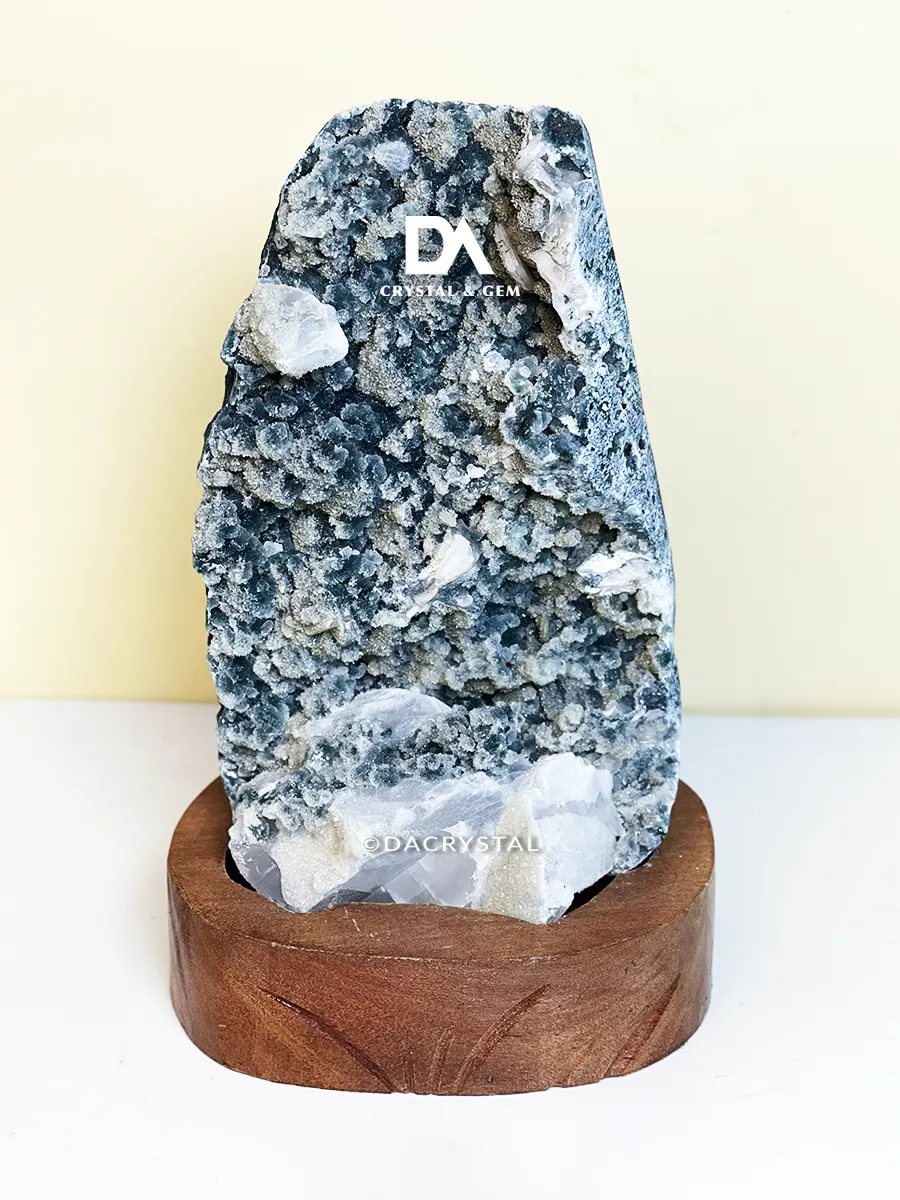 Calcite and Clear Quartz mineral specimen with white, cloudy calcite patches and translucent quartz