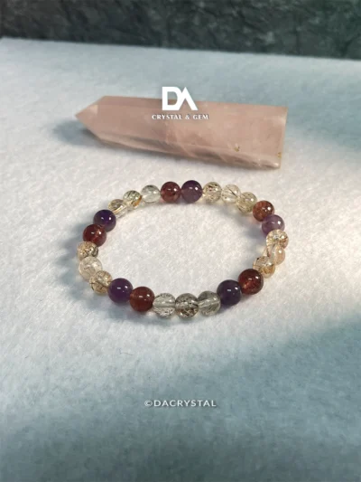 radiant spiritual energy crystal bracelet with Super Seven Amethyst Strawberry Quartz for spiritual awakening and love