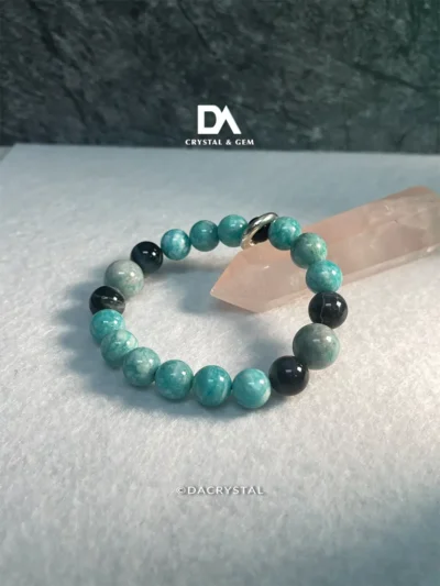 Steady Mind Steady Action crystal bracelet amazonite blue tiger eye black obsidian focus protection