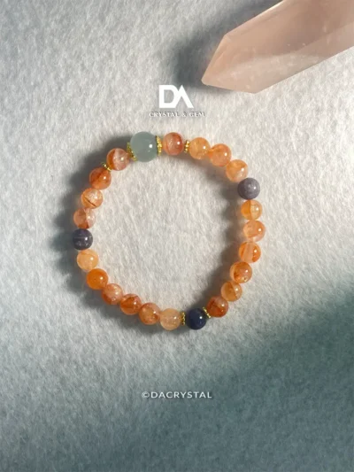 Calm Mind Clear Purpose crystal bracelet with Hematoid Quartz Iolite and Aquamarine for focus clarity and protection