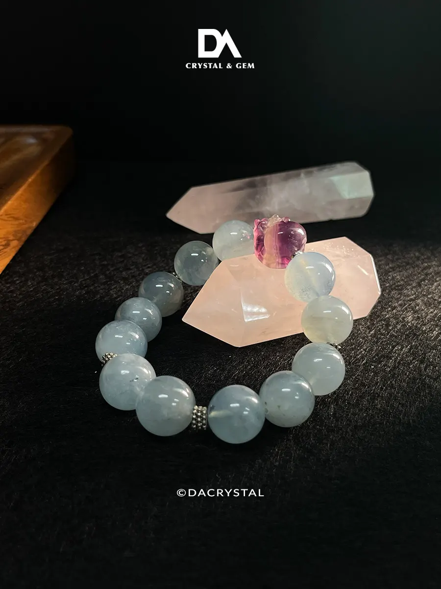 Pixiu Fluorite X Aquamarine Crystal Bracelet