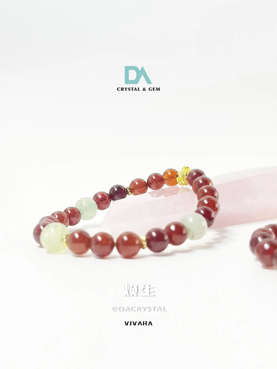 Vivara Spessartine Garnet Aventurine Prehnite Bracelet 焕生天然水晶手串