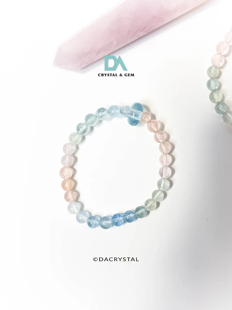 冰玫|ROSÉLIA - Colorful Crystal Bracelet make with Aquamarine X Macaron Color Morganite Bracelet