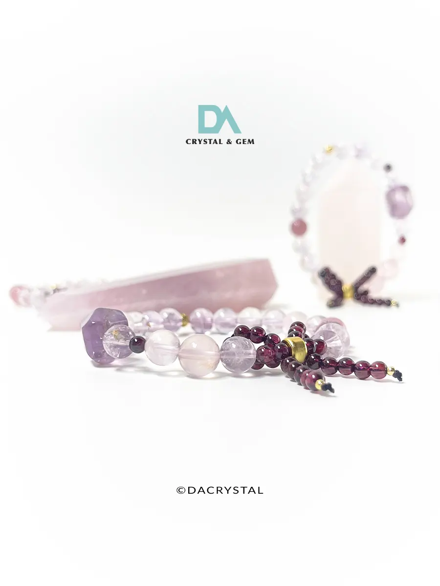 《紫绫 | AMORELLE》Purple Garnet Rose Quartz Bracelet - Image 6