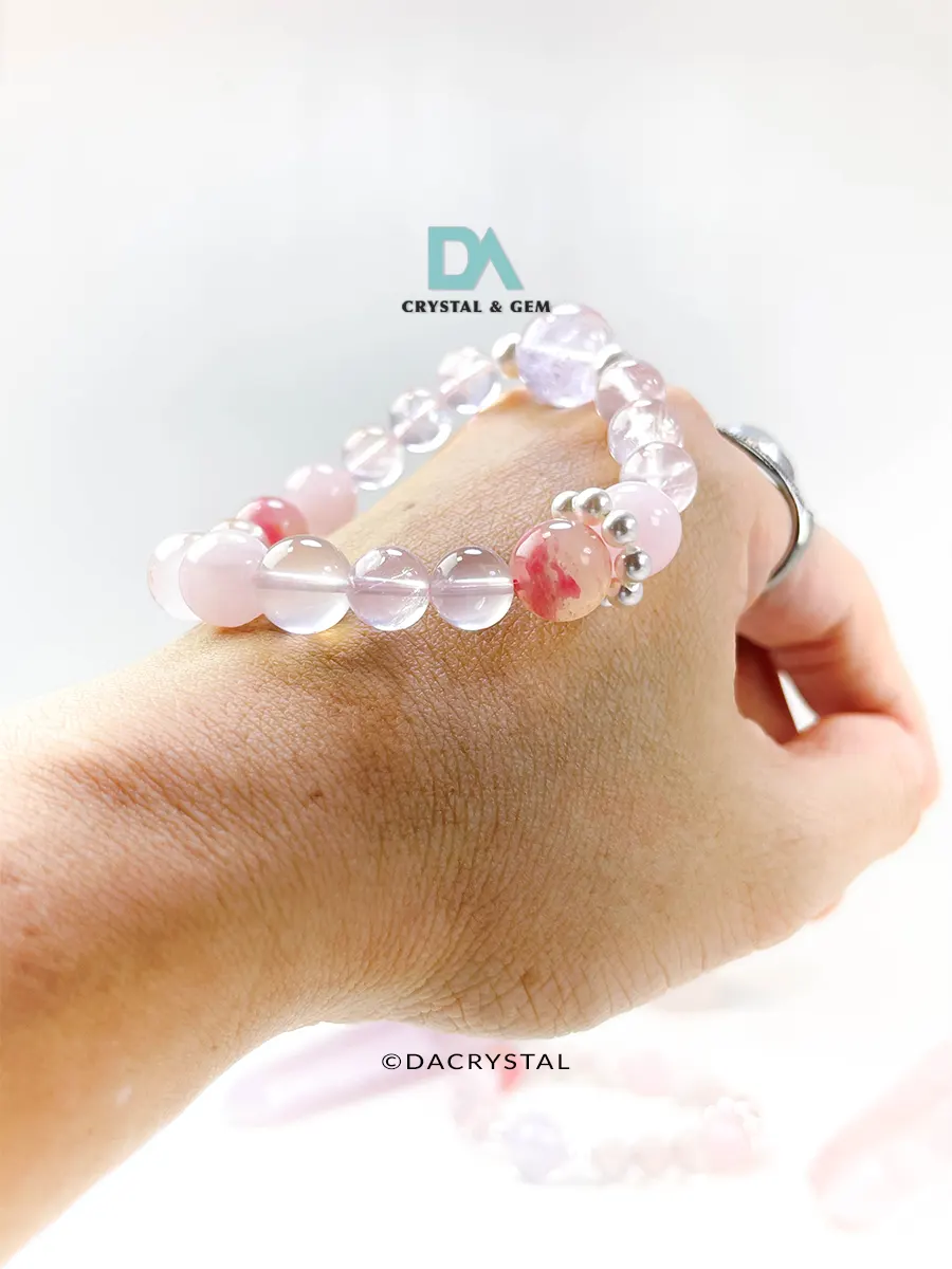 紫樱心 Rose Quartz Heart and crown chakra healing crystal bracelet by Da Crystal Shop located in Kepong, KL Malaysia