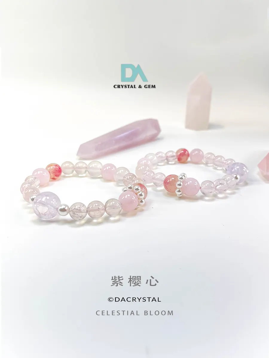 CELESTIAL BLOOM紫樱心 Crystal Healing Bracelet for cultivate graceful self-worth, and navigate complex relationships with intuitive wisdom, soft magnetic warmth, and regal composure. Crafted by Da Crystal Malaysia Trusted Crystal Jewellery shop.