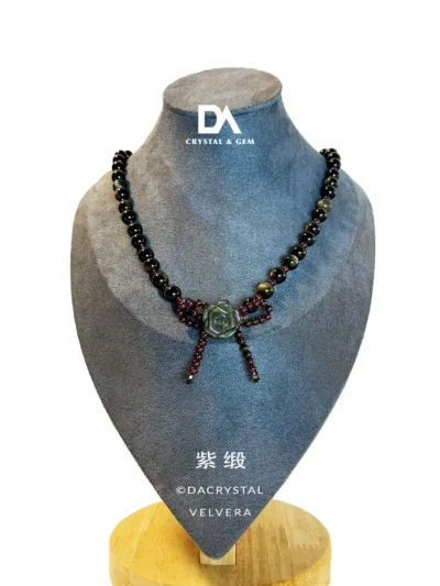 紫缎 Velvera Golden Obsidian Purple Garnet Rose Necklace by da crystal Malaysia Natural Crystal Shop.